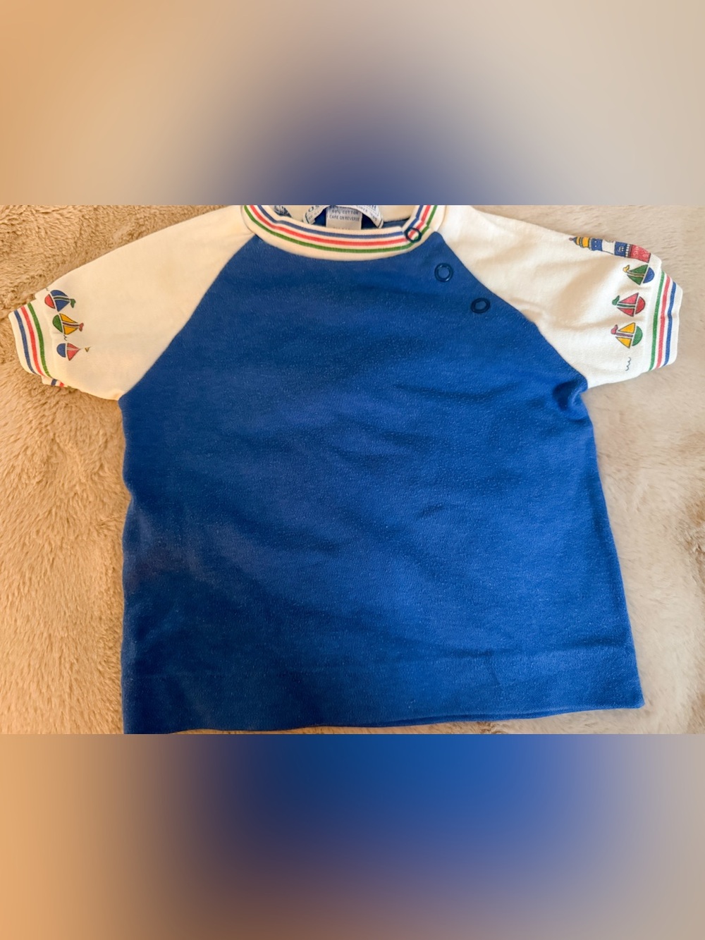 Vintage OshKosh B'gosh Royal Blue and White Raglan Tee with Sailboat Accents